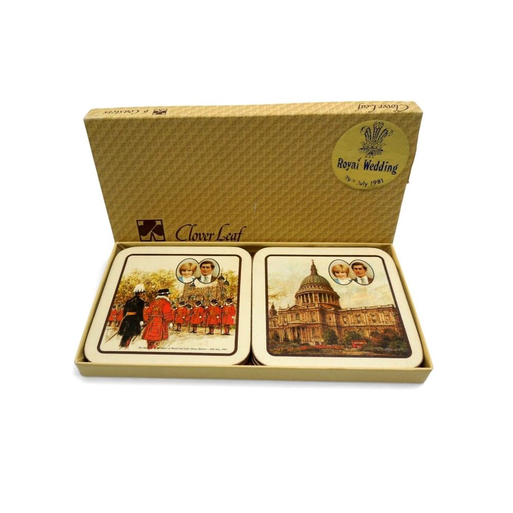 Clover Leaf Royal Wedding Coasters Set Of 6 England 1981 Vintage